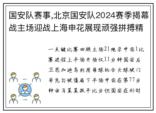 国安队赛事,北京国安队2024赛季揭幕战主场迎战上海申花展现顽强拼搏精神